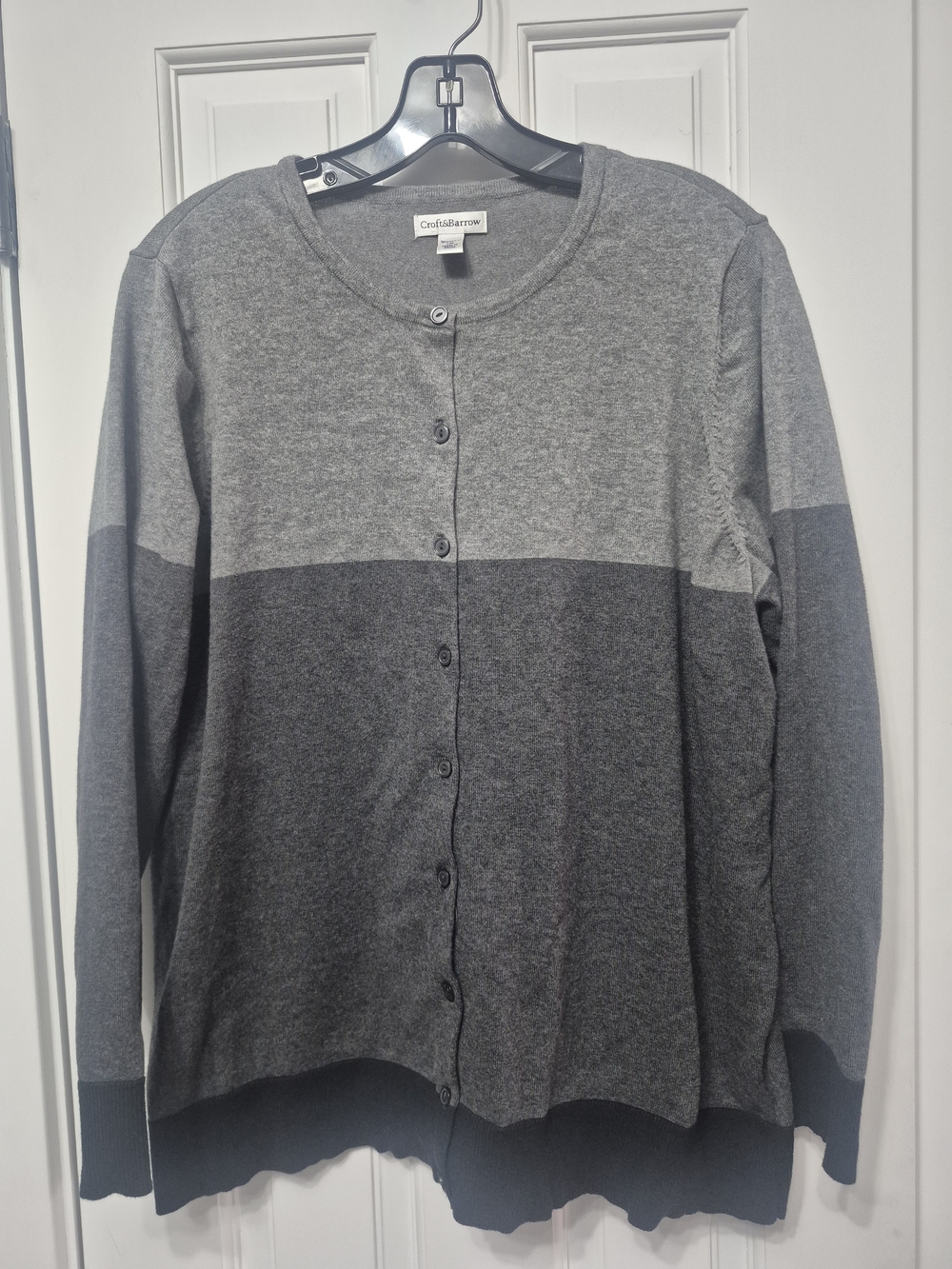 croft & barrow Two-Tone Gray Button Cardigan Sweater